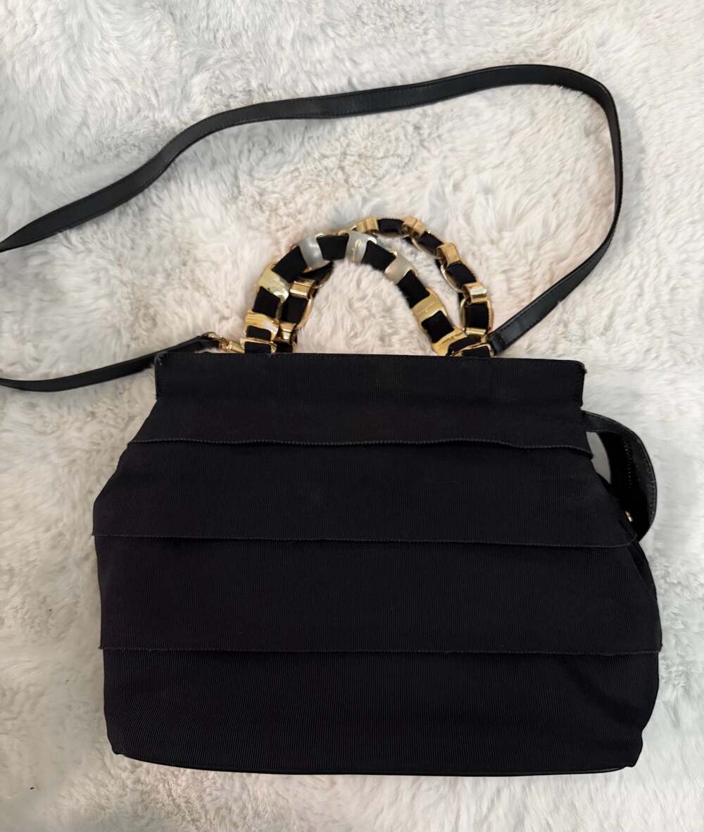Authentic Salvatore Ferragamo Vintage Tiered Grosgrain Ribbon Chain Shoulder Bag